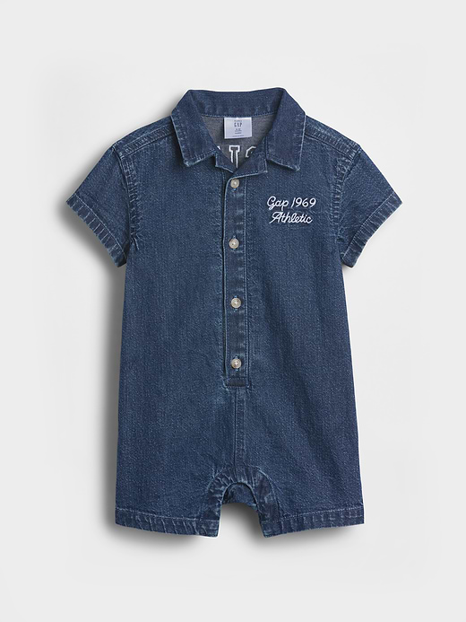 Gap Baby Gingham Denim Colorblock Shorty One-Piece — photo 1