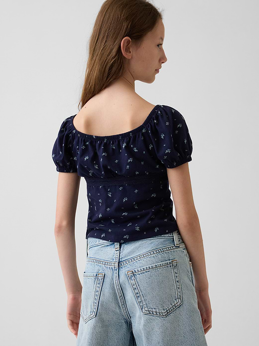 Gap Kids Lace-Trim Puff-Sleeve Top — photo 4