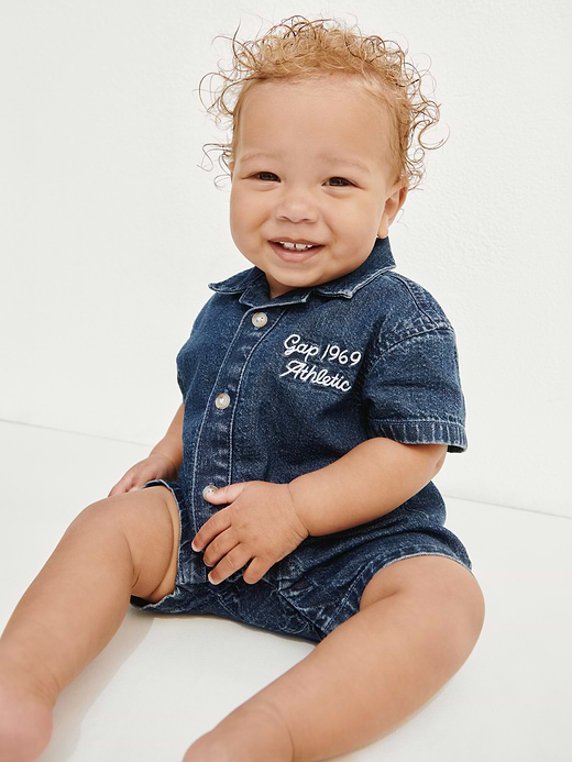 Gap Baby Gingham Denim Colorblock Shorty One-Piece — photo 6
