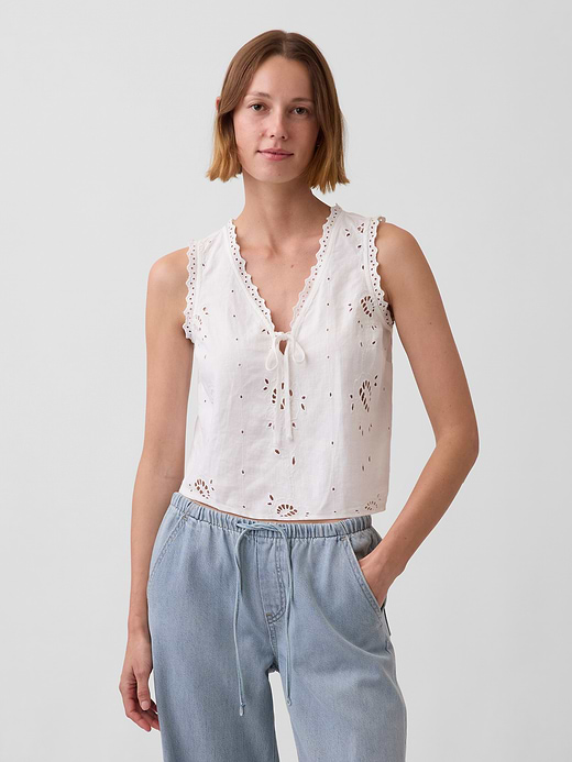 Gap Linen-Blend Embroidered Crop Shell Tank Top — photo 1