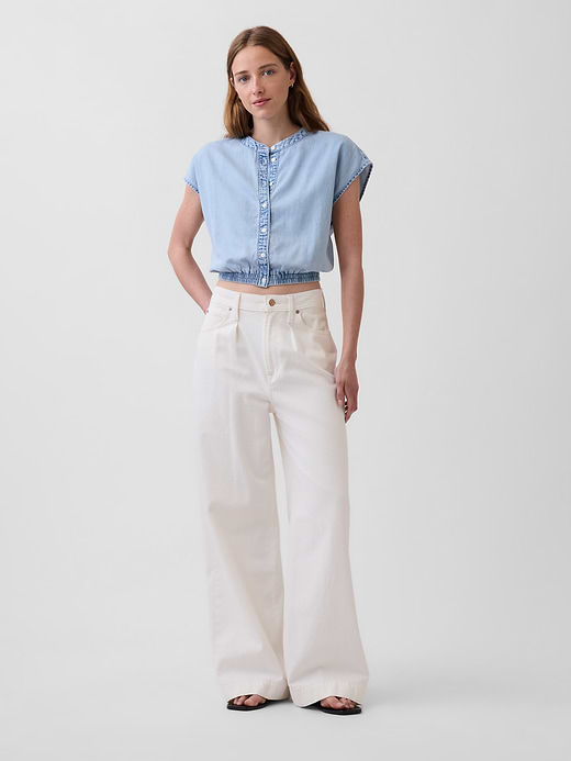 Gap Denim Cap-Sleeve Crop Button-Front Top — photo 3