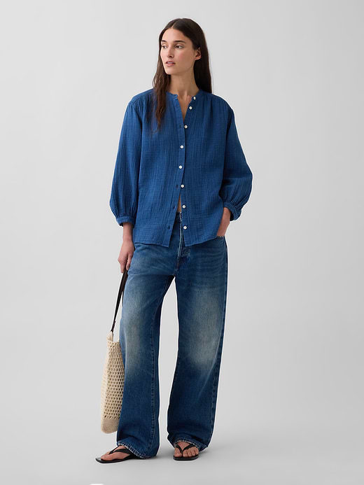 Gap Cotton Gauze Oversized Collarless Shirt — photo 3
