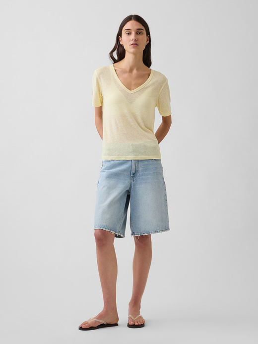 Gap Linen-Blend Relaxed V-Neck T-Shirt — photo 3