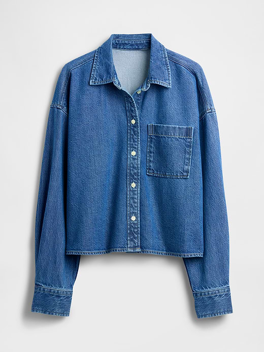 Gap UltraSoft Denim Oversized Straight-Hem Crop Shirt — photo 6