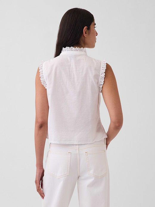 Gap Lace-Trim Pintuck Button-Front Top — photo 4