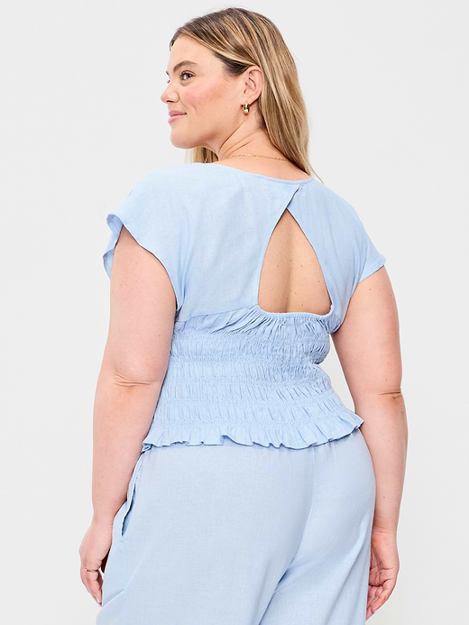 Old Navy Linen-Blend Short-Sleeve Smocked Top — photo 9