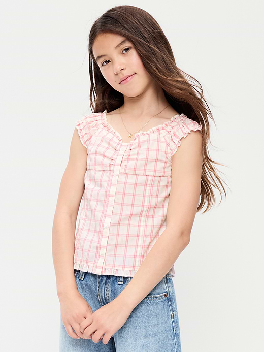 Old Navy Short-Sleeve Sweetheart-Neck Button-Front Top for Girls — photo 1