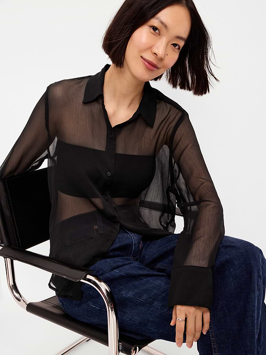Old Navy Chiffon Sheer Button-Down Shirt — photo 4