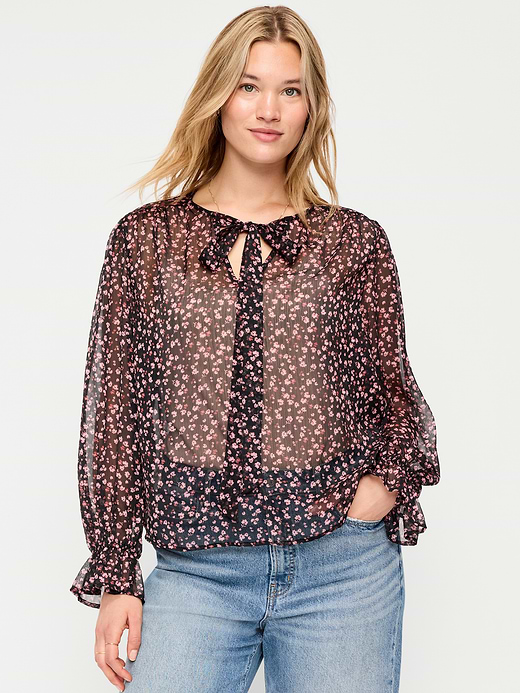 Old Navy Long-Sleeve Chiffon Tie-Front Top — photo 6