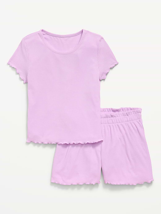 Old Navy Ribbed Lettuce-Edge Pajama Top and Shorts Set for Girls — photo 1