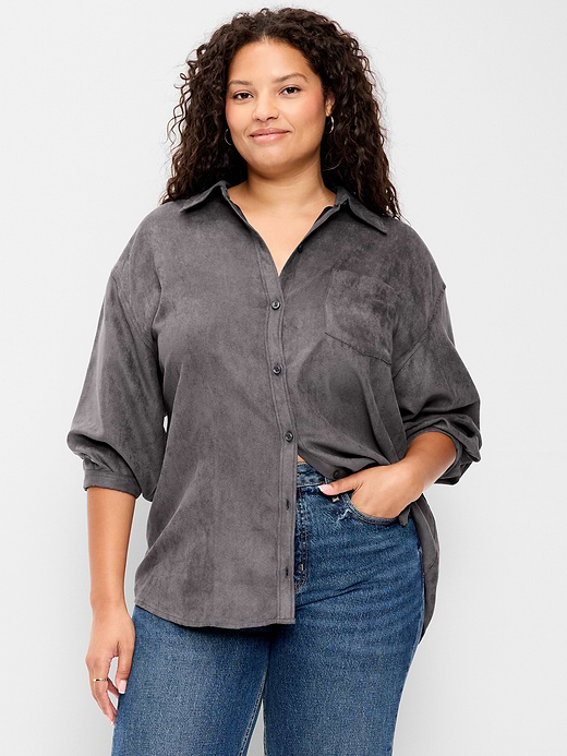 Old Navy Oversized Boyfriend Button-Down Faux-Suede Shirt — photo 8
