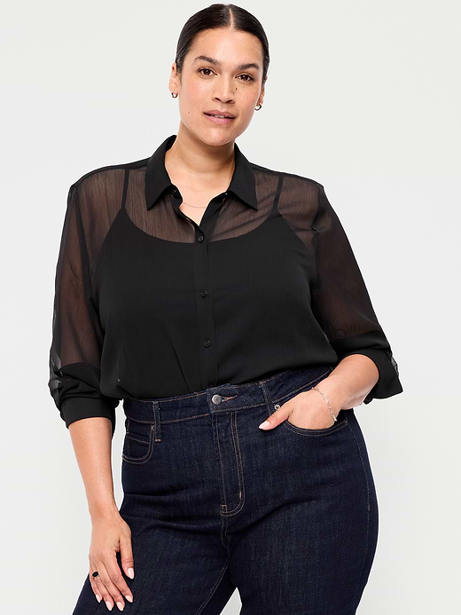 Old Navy Chiffon Sheer Button-Down Shirt — photo 8