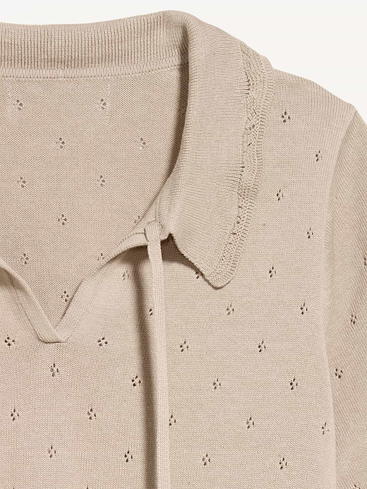 Old Navy Tie-Front Seaside Cotton Pointelle Cropped Polo — photo 6