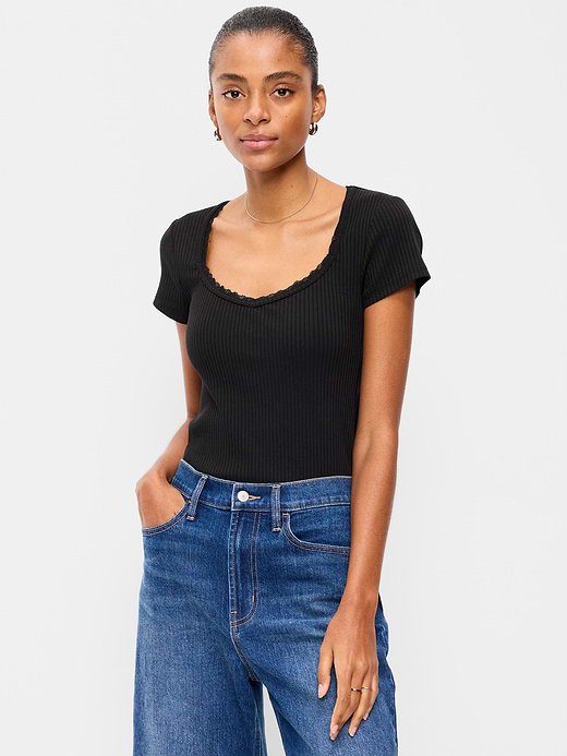 Old Navy Lace-Trim Sweetheart-Neck Ribbed Top — photo 1