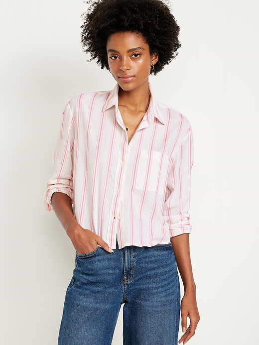 Old Navy Cropped Button-Down Striped Shirt