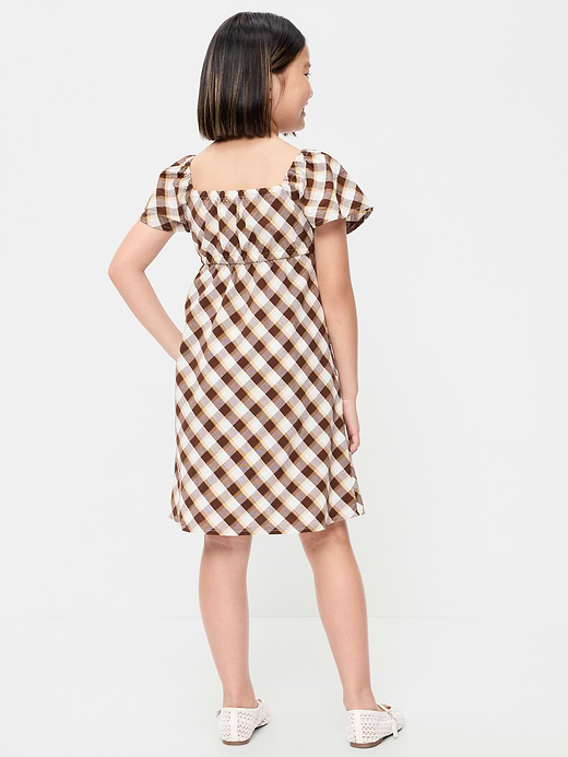 Old Navy Short Flutter-Sleeve Crinkled Plaid Dress for Girls — photo 3