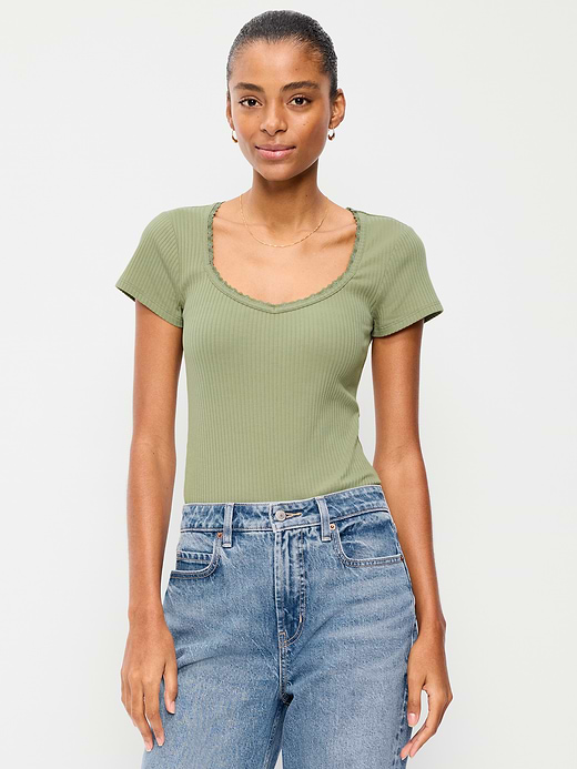 Old Navy Lace-Trim Sweetheart-Neck Ribbed Top — photo 1