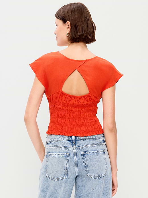 Old Navy Linen-Blend Short-Sleeve Smocked Top — photo 3