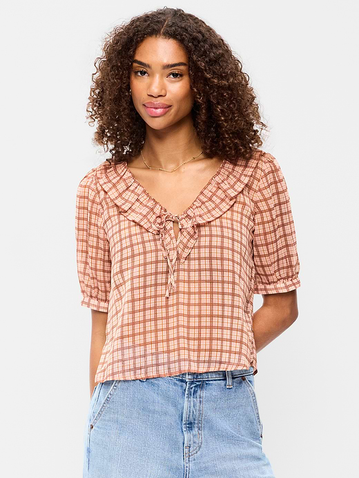 Old Navy Ruffle Collar Tie-Front Top — photo 1
