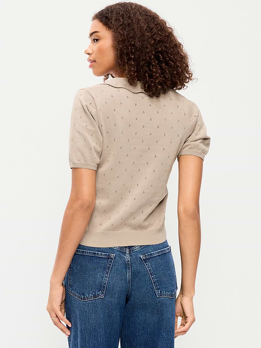 Old Navy Tie-Front Seaside Cotton Pointelle Cropped Polo — photo 3