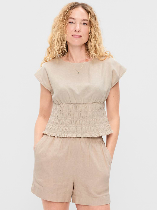 Old Navy Linen-Blend Short-Sleeve Smocked Top