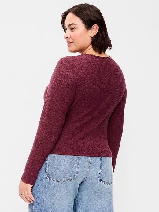 Old Navy Long-Sleeve Button-Front Cutout Pointelle Top — photo 9