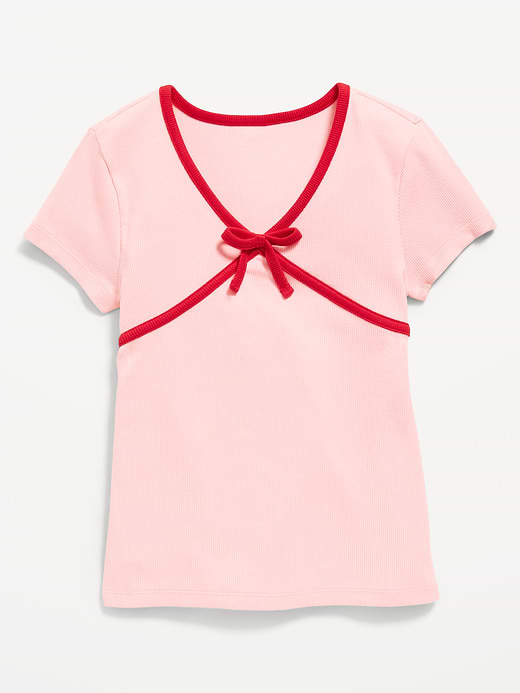 Old Navy Fitted Short-Sleeve Ribbed Bow Top for Girls — photo 3