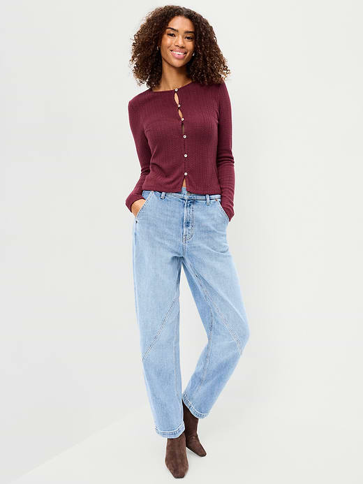 Old Navy Long-Sleeve Button-Front Cutout Pointelle Top — photo 4