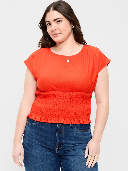 Old Navy Linen-Blend Short-Sleeve Smocked Top — photo 6