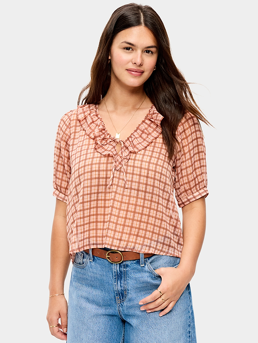 Old Navy Ruffle Collar Tie-Front Top — photo 6