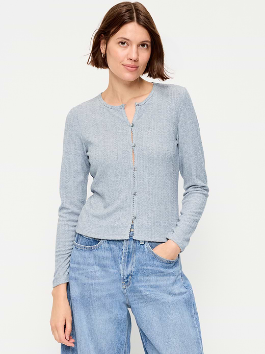Old Navy Long-Sleeve Button-Front Cutout Pointelle Top — photo 1