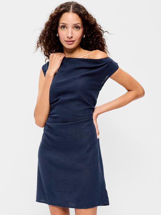 Old Navy Asymmetrical Shoulder Linen-Blend Mini Dress — photo 4