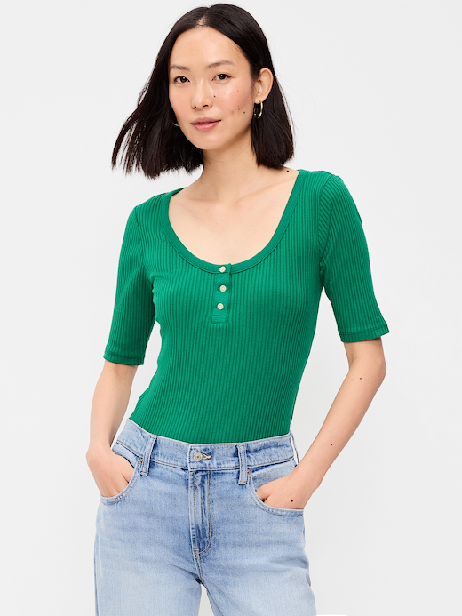 Old Navy Scoop-Neck Fitted Henley Top — photo 1