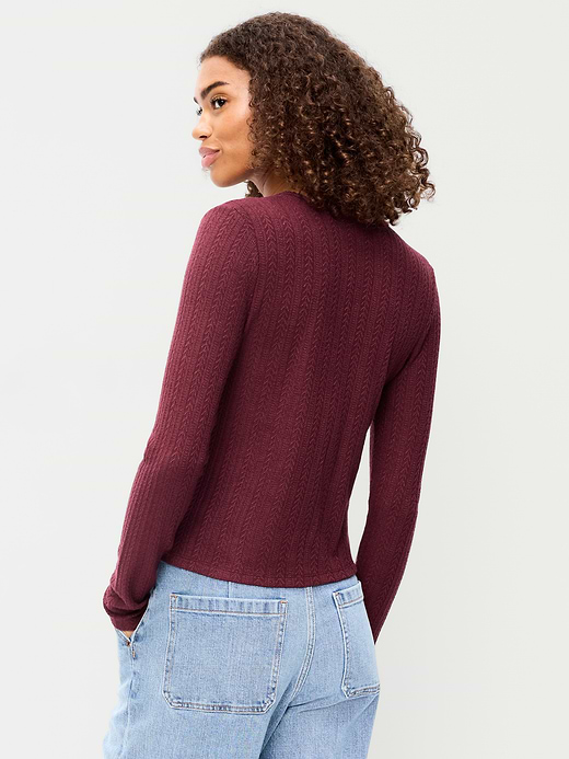 Old Navy Long-Sleeve Button-Front Cutout Pointelle Top — photo 3