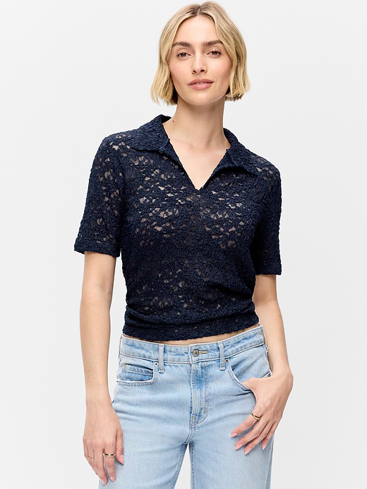 Old Navy Lace Keyhole Polo Top — photo 1