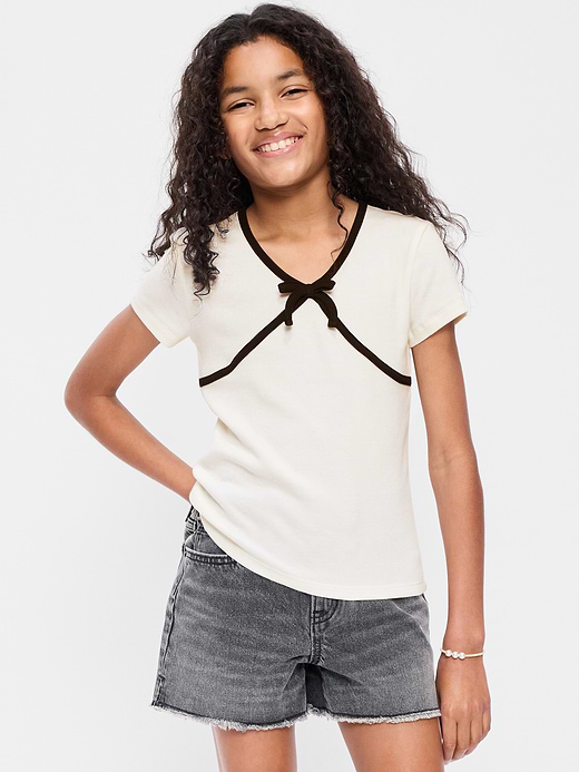 Old Navy Fitted Short-Sleeve Ribbed Bow Top for Girls