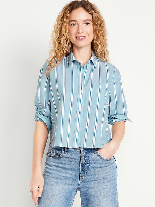 Old Navy Cropped Button-Down Striped Shirt — photo 1