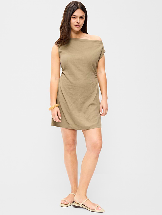 Old Navy Asymmetrical Shoulder Linen-Blend Mini Dress — photo 7