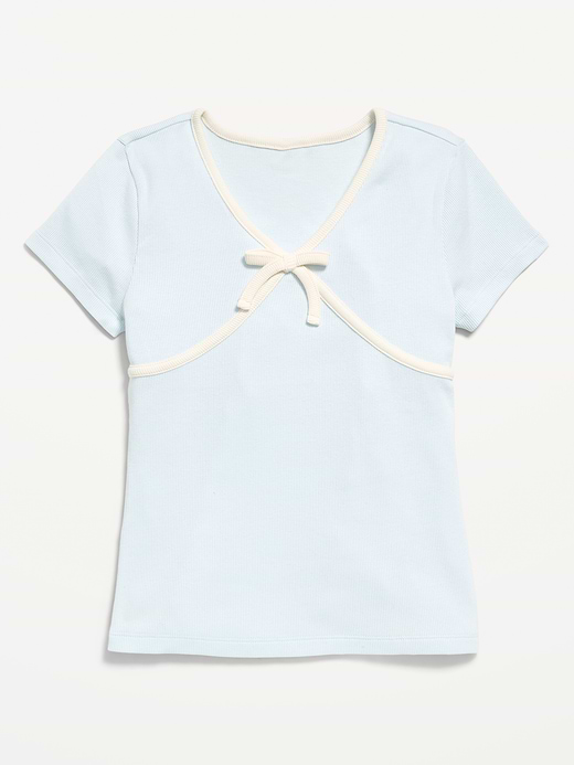 Old Navy Fitted Short-Sleeve Ribbed Bow Top for Girls — photo 3