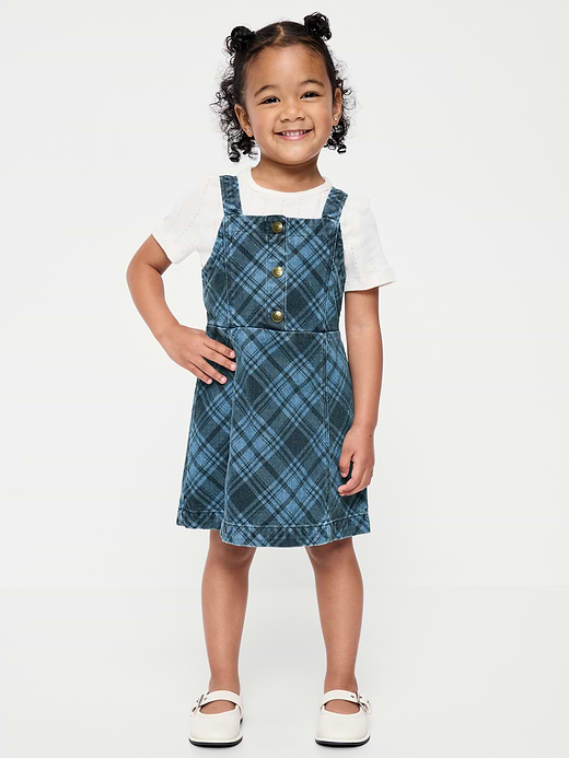Old Navy Sleeveless Plaid Denim Dress and T-Shirt Set for Toddler Girls — photo 1