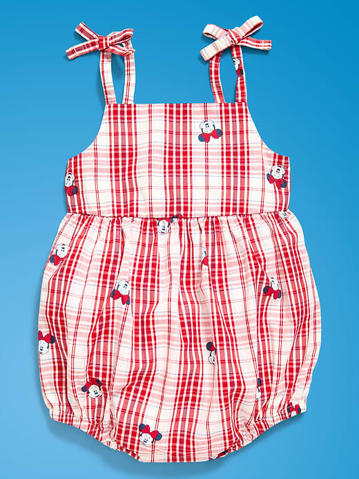 Old Navy Old Navy x Disney Minnie Mouse Sleeveless Tie-Strap Plaid Romper for Baby — photo 1