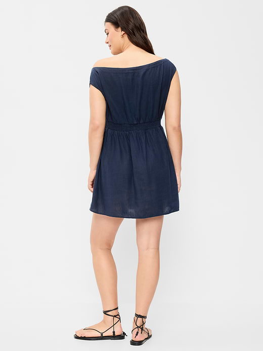 Old Navy Asymmetrical Shoulder Linen-Blend Mini Dress — photo 8