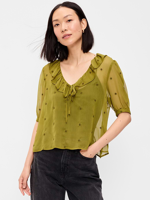 Old Navy Ruffle Collar Tie-Front Top — photo 1