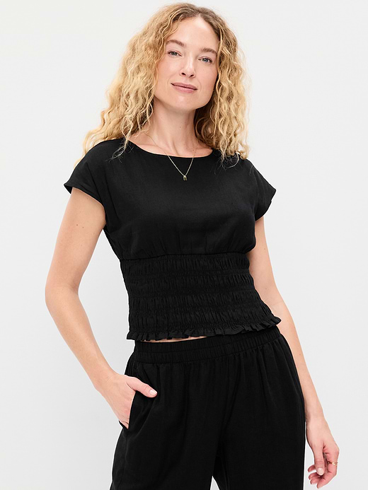 Old Navy Linen-Blend Short-Sleeve Smocked Top — photo 1