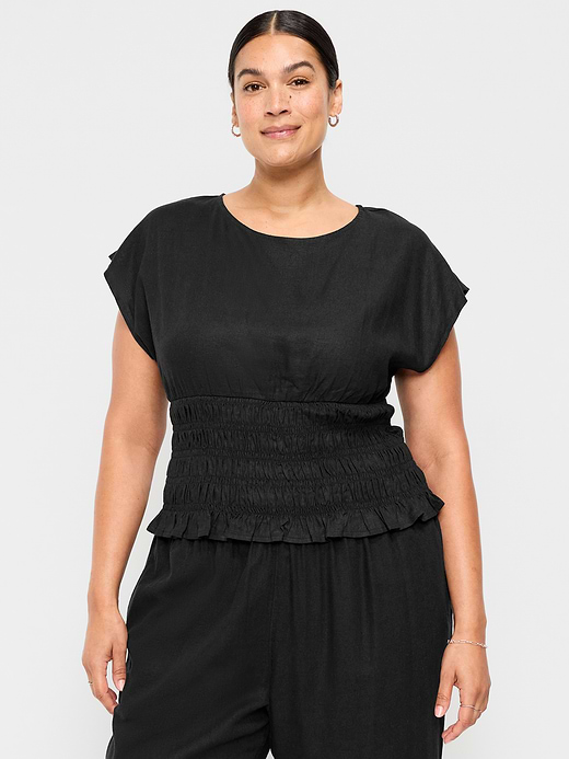Old Navy Linen-Blend Short-Sleeve Smocked Top — photo 8