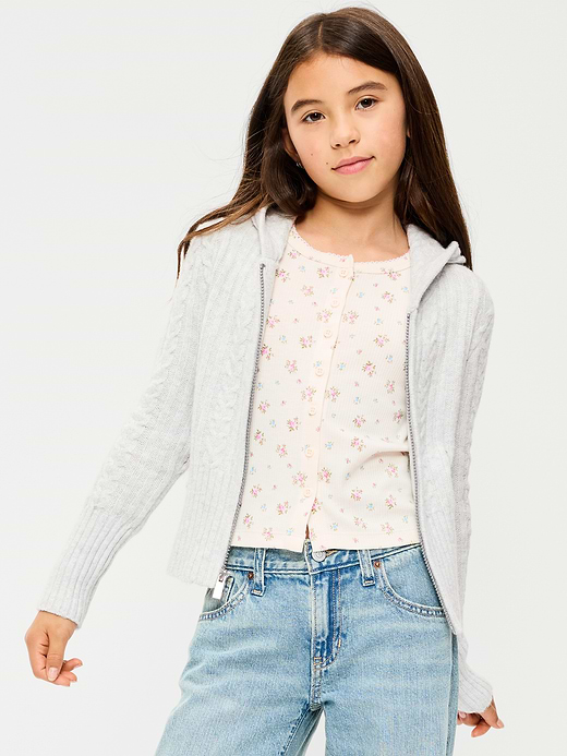 Old Navy Fitted Cable-Knit Full-Zip Hoodie for Girls — photo 1