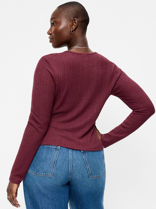Old Navy Long-Sleeve Button-Front Cutout Pointelle Top — photo 7