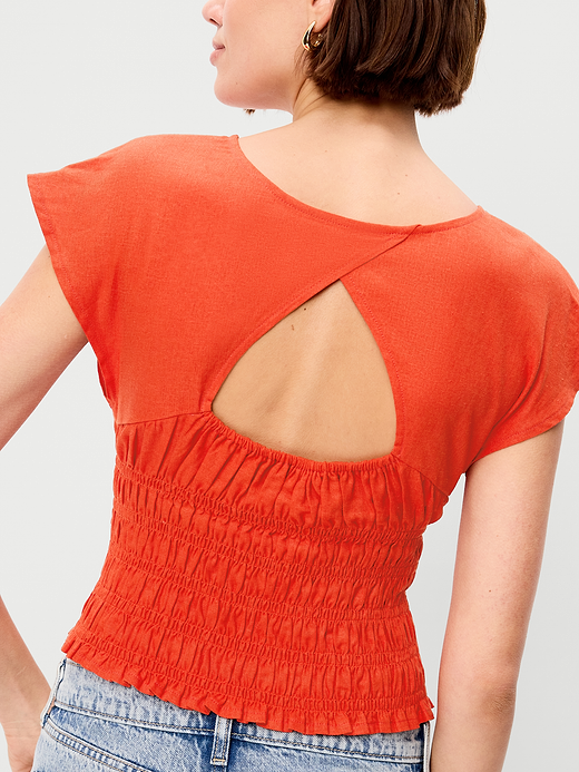 Old Navy Linen-Blend Short-Sleeve Smocked Top — photo 5