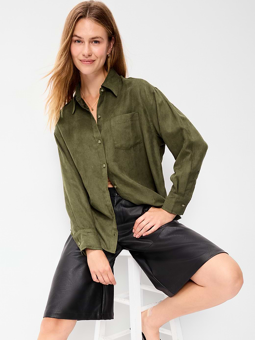 Old Navy Oversized Boyfriend Button-Down Faux-Suede Shirt — photo 1