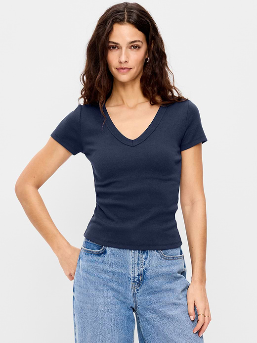 Old Navy Snug Crop V-Neck Ribbed T-Shirt — photo 1
